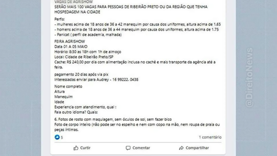anuncio vaga viraliza exigir mulheres perfil panicat trabalhar sp