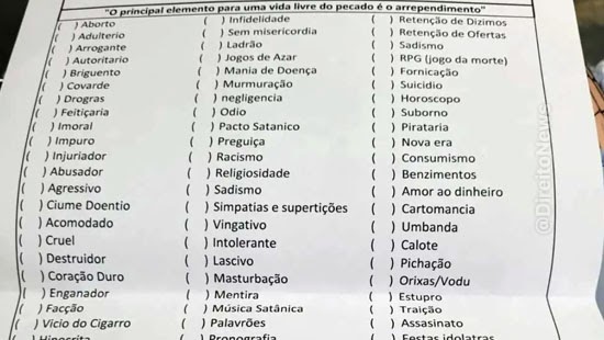 retiro igreja evangelica df divulga lista pecados termos preconceituosos