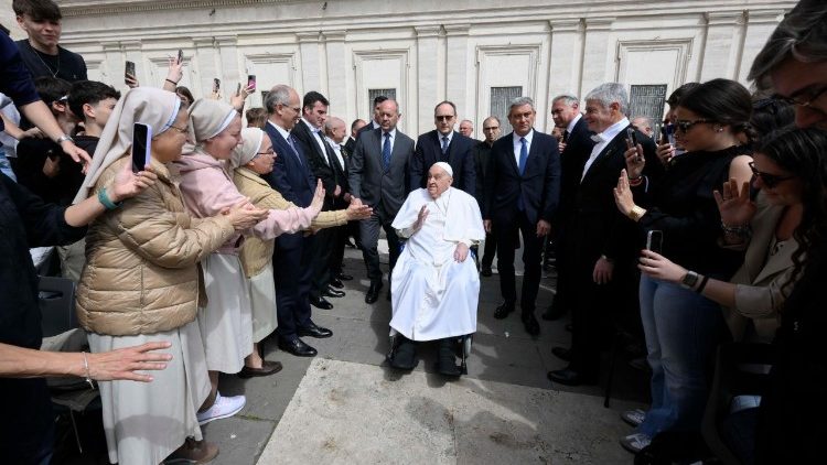 Pope Francis visiting among the faithful in Saint Peter's Square