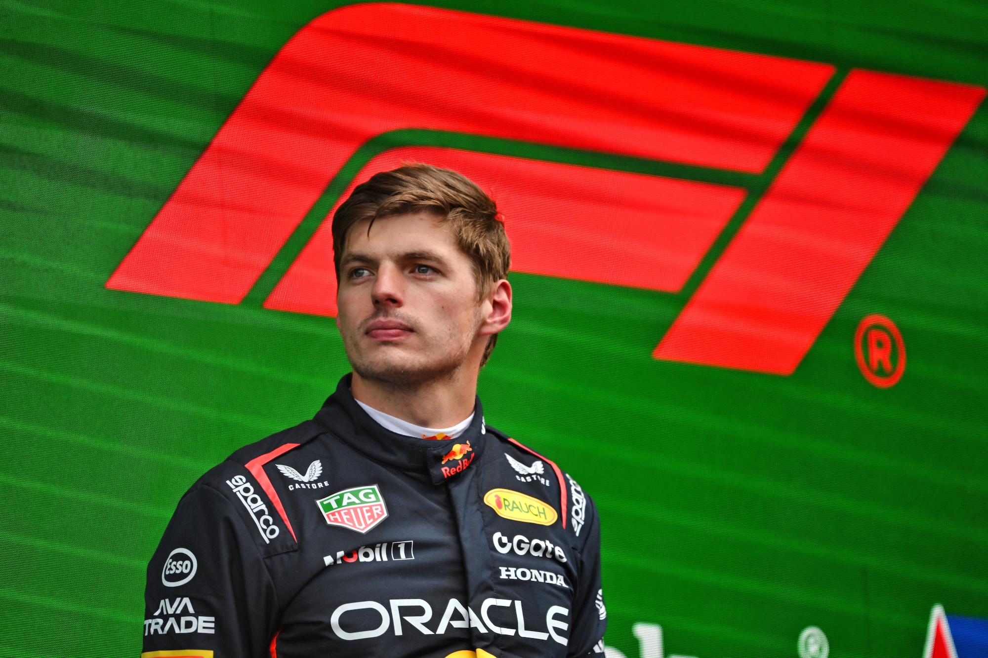 Second placed Max Verstappen (NLD) Red Bull Racing on the podium.