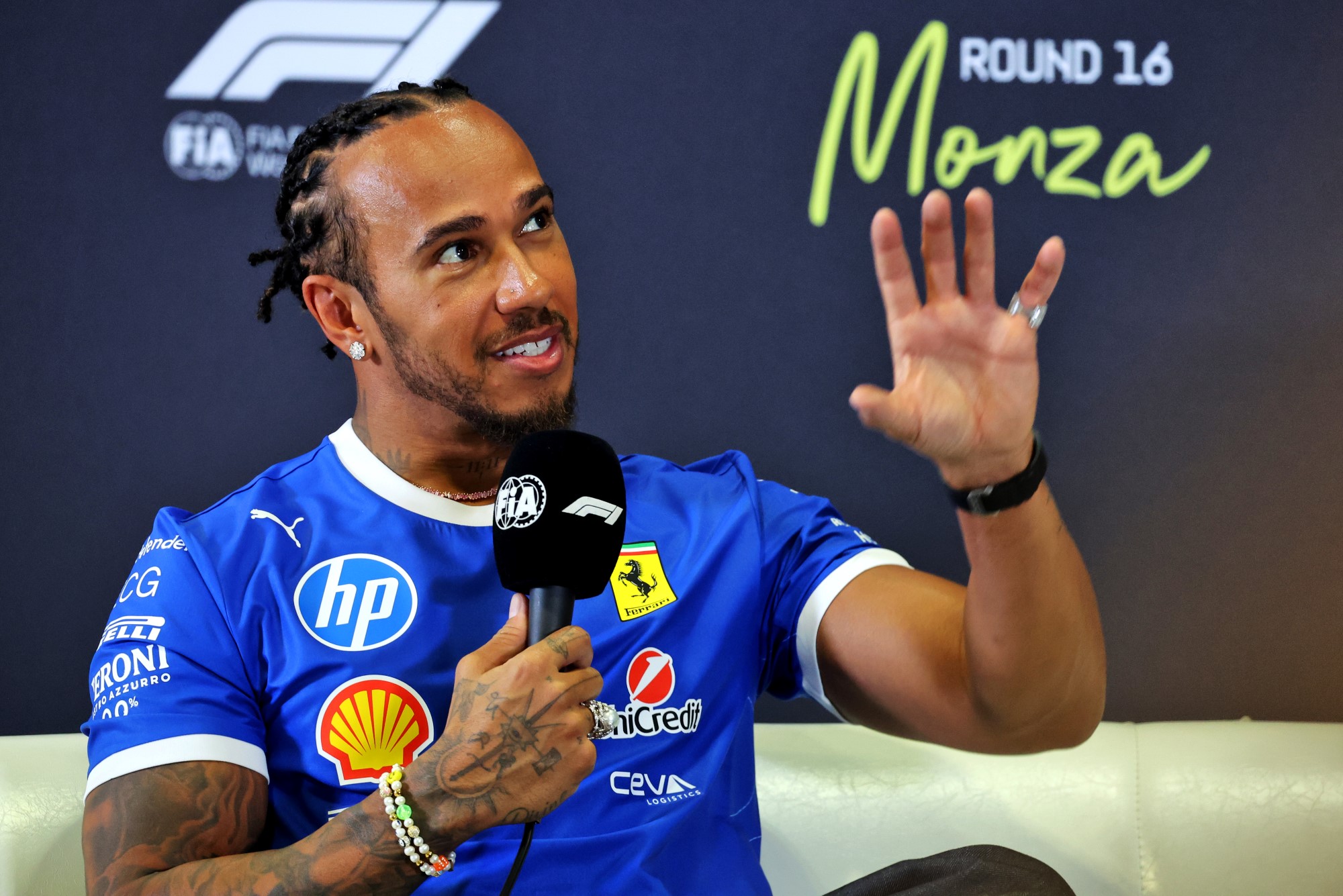 Lewis Hamilton (GBR) Ferrari in the FIA Press Conference.