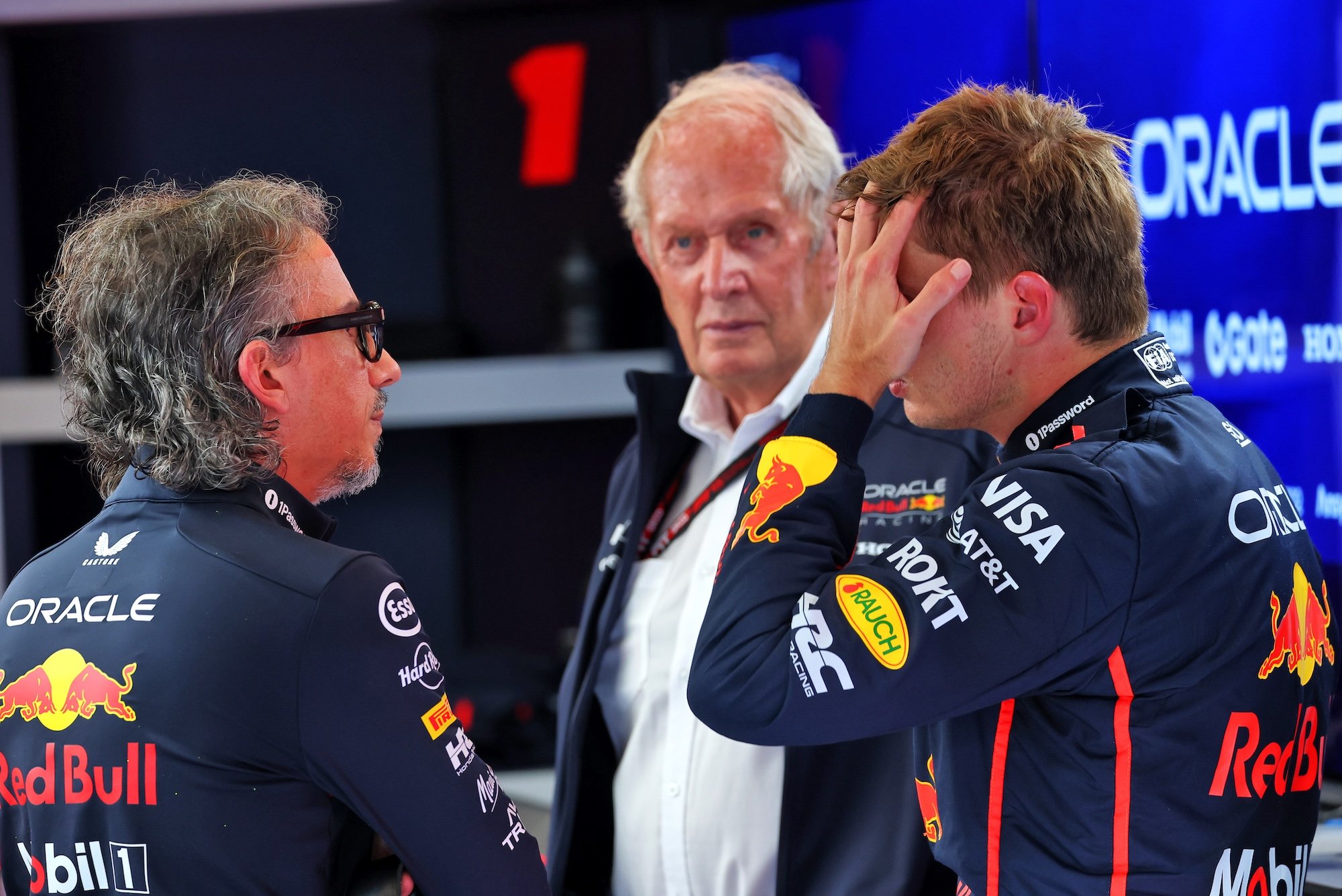 (L to R): Laurent Mekies (FRA) Red Bull Racing Team Principal and CEO with Max Verstappen (NLD) Red Bull Racing.
