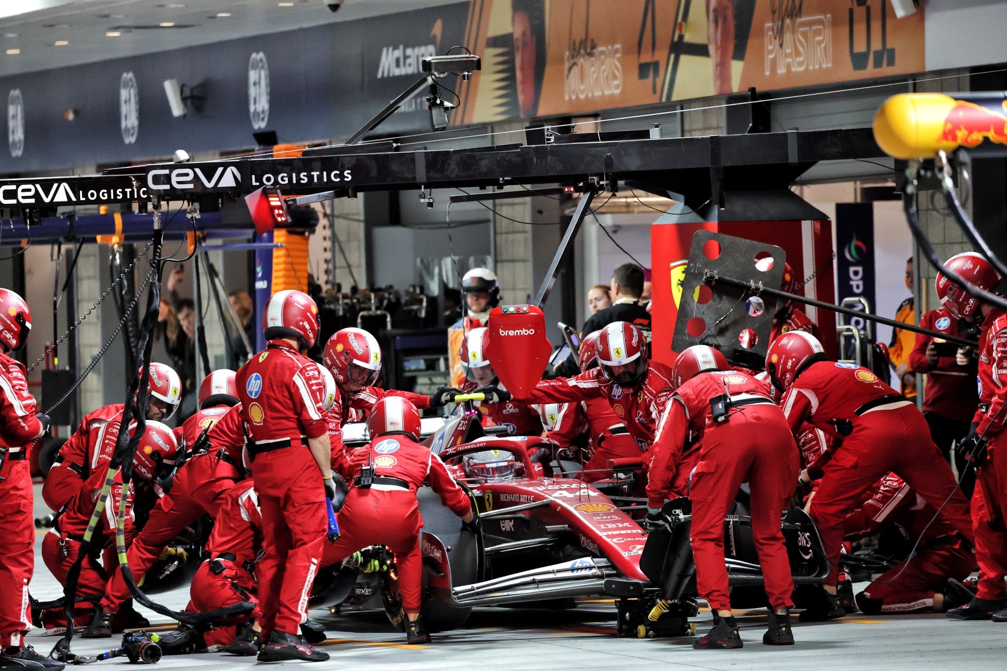 Lewis Hamilton (GBR) Ferrari SF-25 makes a pit stop.