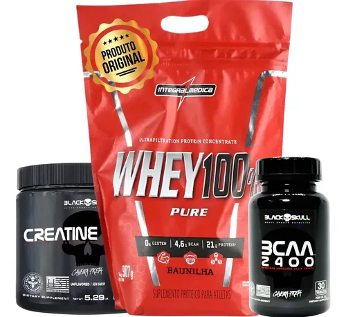 Combo - Creatiana + Bcca Black Skull + Whey Integralmédica